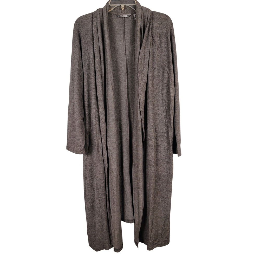 Lisa Rinna Womens 1X Duster Cardigan Gray Heathered Knit Pockets Gorpcore Cozy